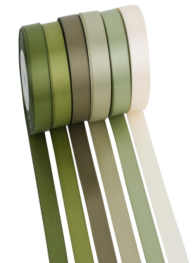 DINDOSAL Sage Green Satin Ribbon - Moss Green, 1/2 Inch, 6 Rolls (60 Yards) for Wedding, Crafts & Gift Wrapping - Image 1
